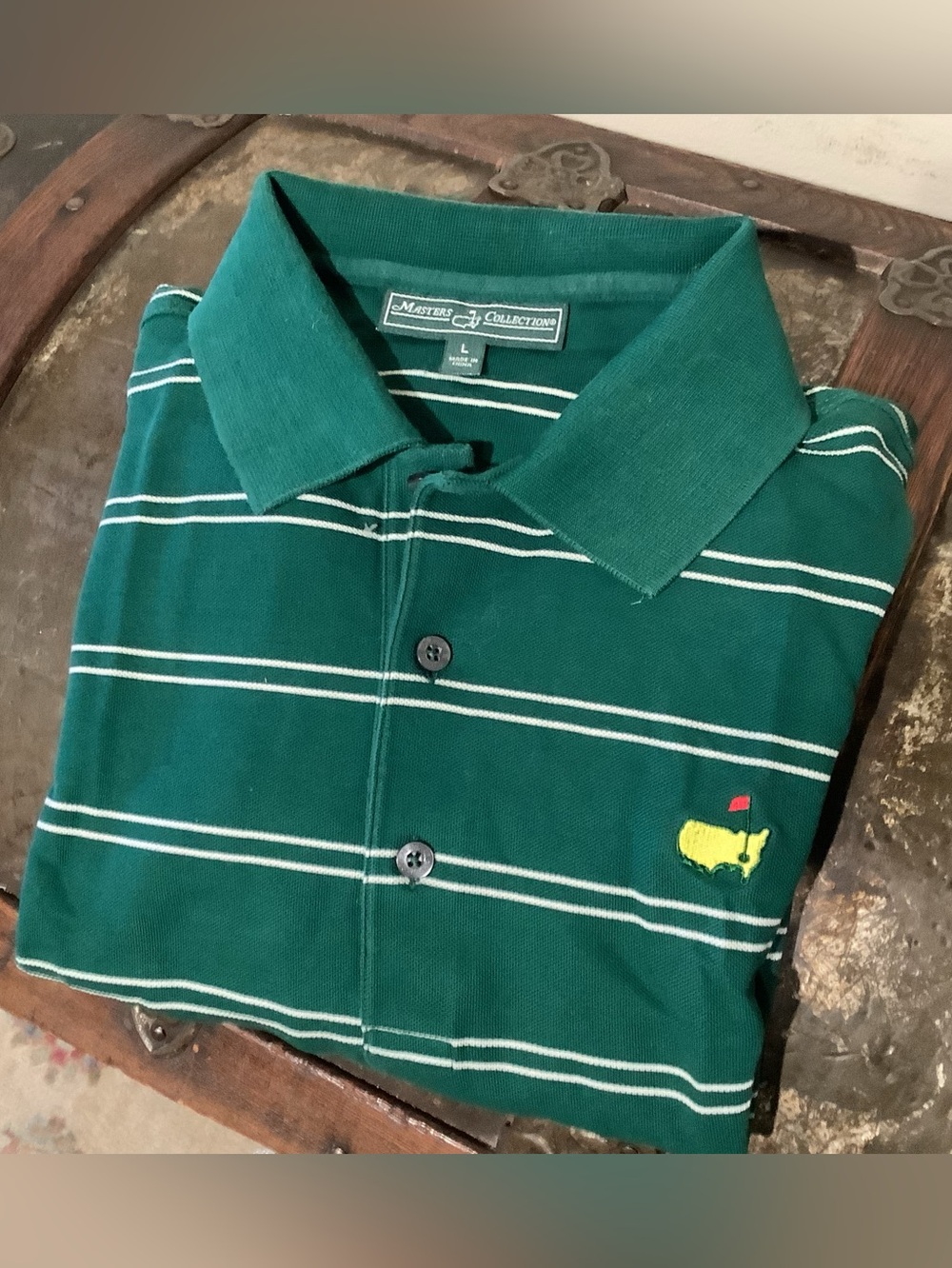 Masters Collection Augusta Green Striped Polo Sz Large - EUC